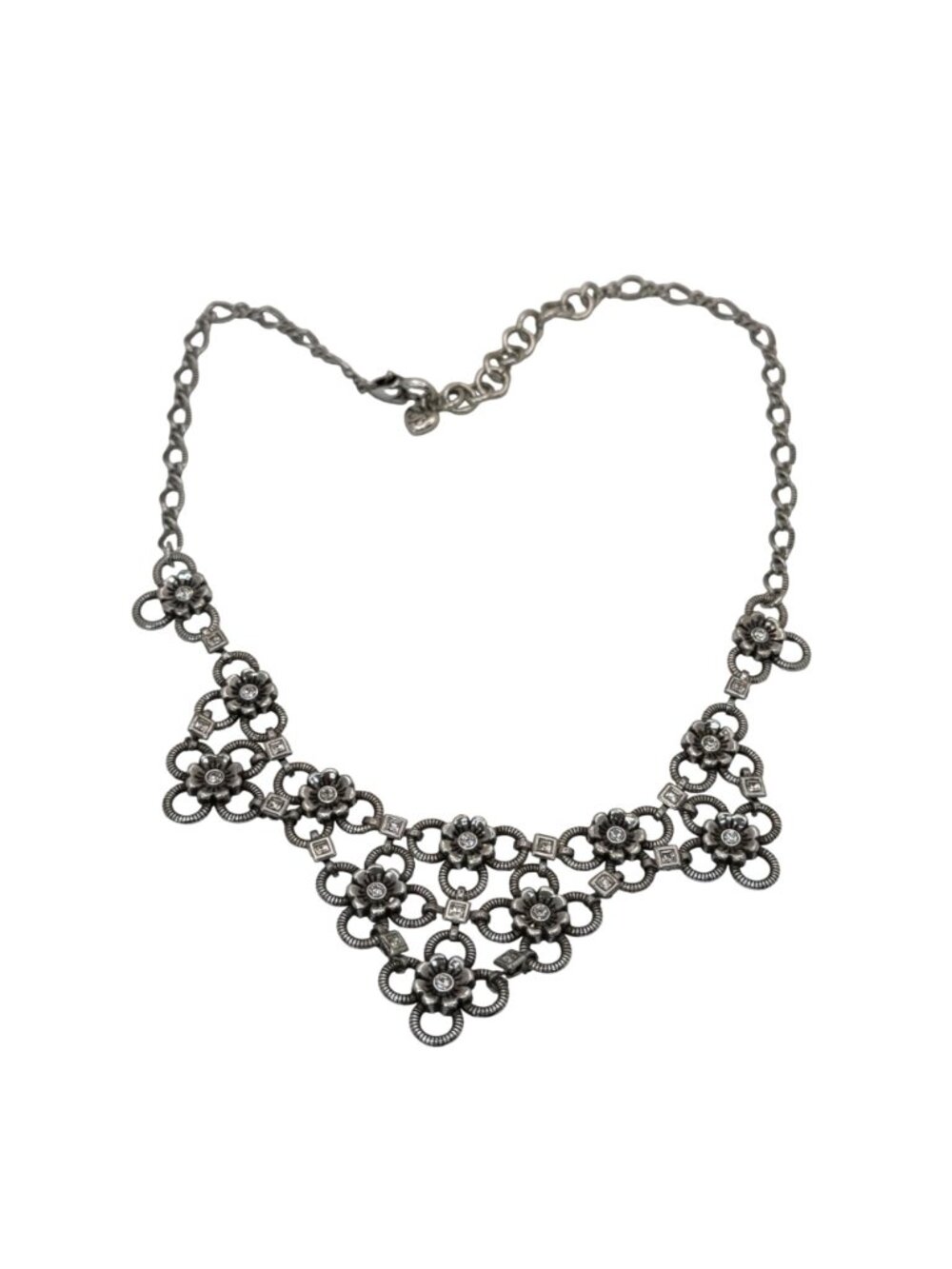 Brighton Joan Of Arc Collar Silver Tone Floral Statement Necklace Rhinestone 18" - Picture 12 of 14